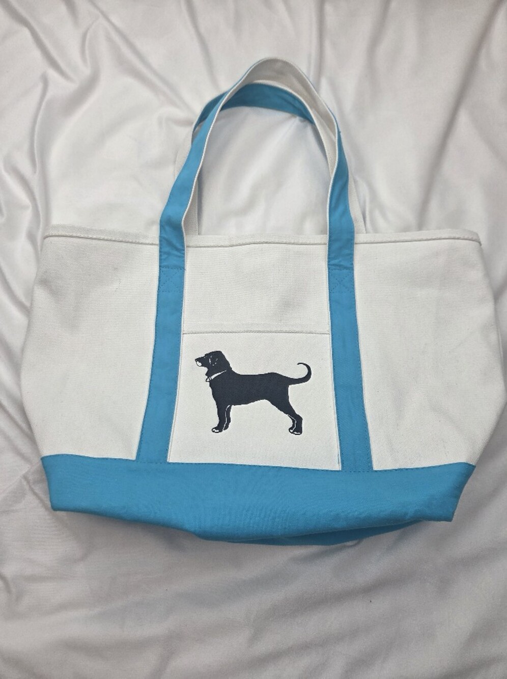 The Black Dog Canvas Tote Bag Ivory Blue Large Beach Shopper Dog Print